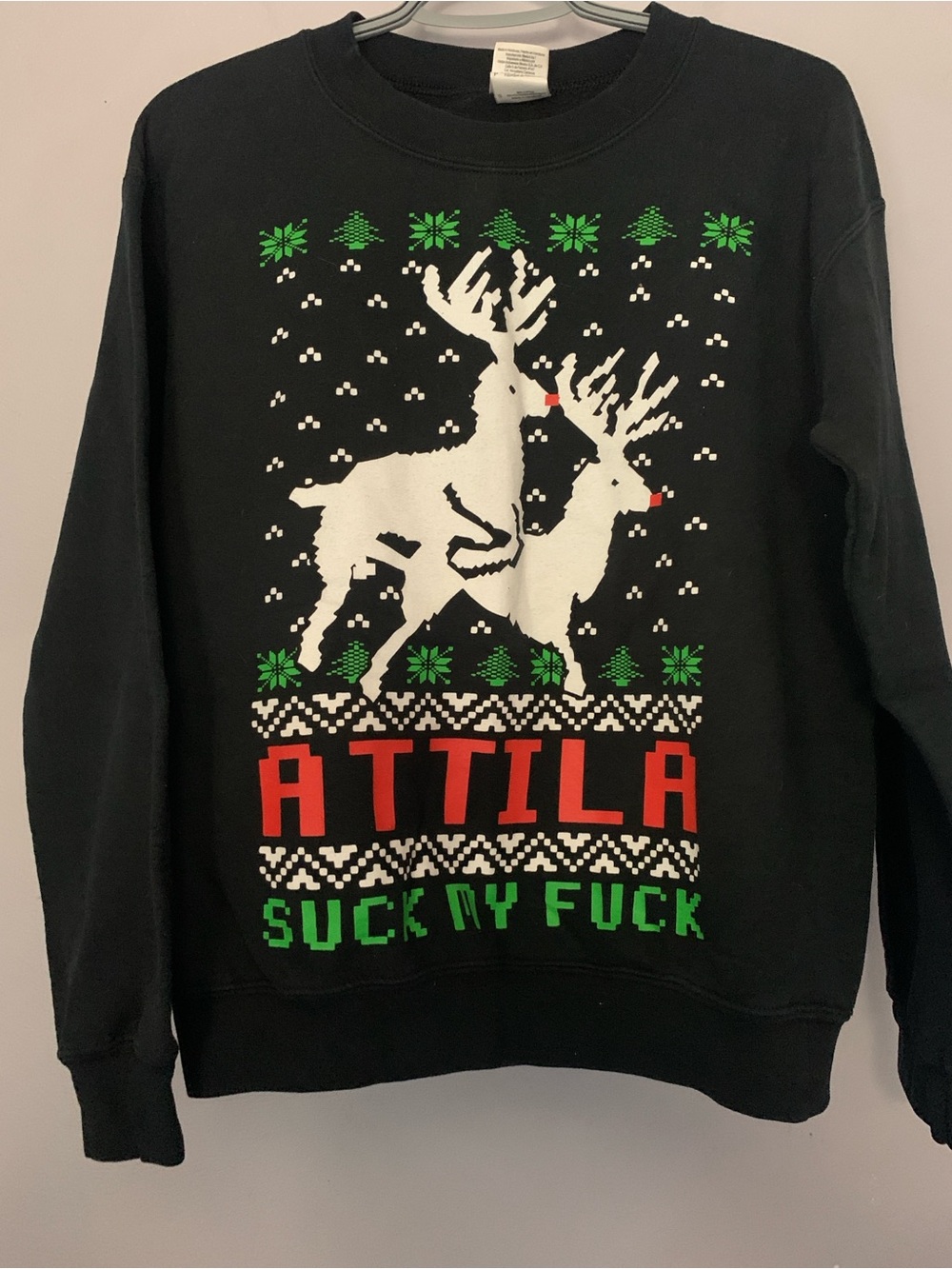 Attila Suck My Fu*k Holiday Reindeer Christmas Sweater Band Shirt